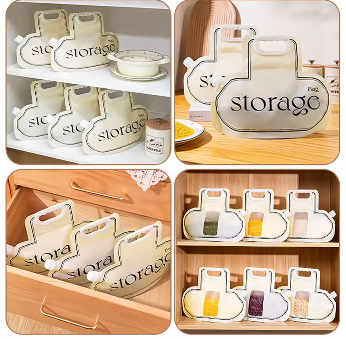Set Of 3 Food Packaging Bag, Reusable Food Storage Bag, Leakproof Grain Fresh Bag Container, Snack Tea Self Sealing Storage Bag Set Of 3 Food Packaging Bag, Reusable Food Storage Bag, Leakproof Grain Fresh Bag Container, Snack Tea Self Sealing Storage Bag